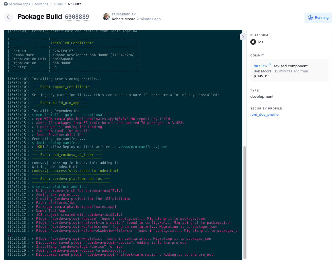 Appflow Build Progress